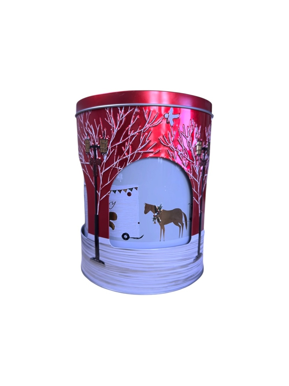 Stockmeyer Rotating Music Tin | Empty | Red Winter Village Decor | Gift Box - Picture 3 of 6